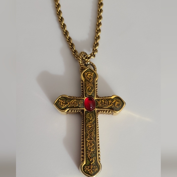 Vintage The Vatican library collection cross necklace enamel gold rope chain vtg - Picture 2 of 9